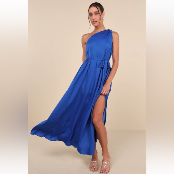 Lulus Goddess Aura Cobalt Blue Satin One-Shoulder Maxi Dress Size XXL New! - Picture 1 of 13
